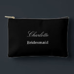 Elegant Bridesmaid Black Accessory Pouch<br><div class="desc">Elegant Bridesmaid Black Accessory Pouch, please personalize the name of the bridesmaid, using the online personalization template before ordering. The personalization template may also easily be used to personalize the design for other wedding guest roles, such as Maid of Honour, by changing the relevant text accordingly before before adding to...</div>