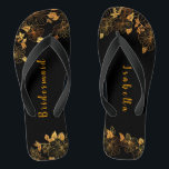 Elegant Bridesmaid Black & Gold Foliage Pattern Flip Flops<br><div class="desc">These elegant bridesmaid black and gold foliage pattern flip flops boasts a luxurious black and gold palette, with a stunning golden floral pattern and modern typography set against a black background, exuding elegance and sophistication. It's a beautiful gift for your bridal party. View the collection on this page to find...</div>