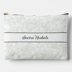 Elegant Bridesmaid Chinoiserie Sage Green Peony  Accessory Pouch