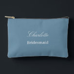 Elegant Bridesmaid Dusty Blue Accessory Pouch<br><div class="desc">Elegant Bridesmaid Dusty Blue Accessory Pouch, please personalize the name of the bridesmaid, using the online personalization template before ordering. The personalization template may also easily be used to personalize the design for other wedding guest roles, such as Maid of Honour, by changing the relevant text accordingly before before adding...</div>