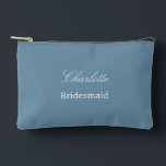 Elegant Bridesmaid Dusty Blue Accessory Pouch<br><div class="desc">Elegant Bridesmaid Dusty Blue Accessory Pouch, please personalize the name of the bridesmaid, using the online personalization template before ordering. The personalization template may also easily be used to personalize the design for other wedding guest roles, such as Maid of Honour, by changing the relevant text accordingly before before adding...</div>