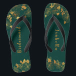 Elegant Bridesmaid Emerald Green & Gold Foliage  Flip Flops<br><div class="desc">These elegant bridesmaid emerald green and gold foliage flip flops feature golden foliage pattern and modern typography on timeless dark green background. It's a beautiful gift for your bridal party. View the collection on this page to find matching items. ♥Customize it with your information. ♥ If you want to change...</div>