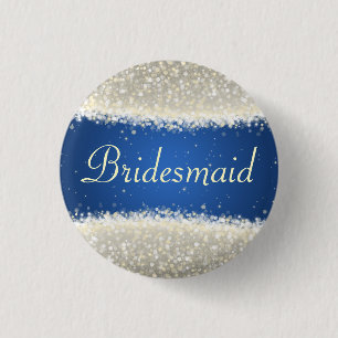 Elegant Bridesmaid Favour Dazzling Sparkles Blue 1 Inch Round Button