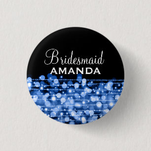Elegant Bridesmaid Favour Party Sparkles Blue 1 Inch Round Button