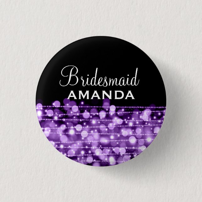 Elegant Bridesmaid Favour Party Sparkles Purple 1 Inch Round Button (Front)