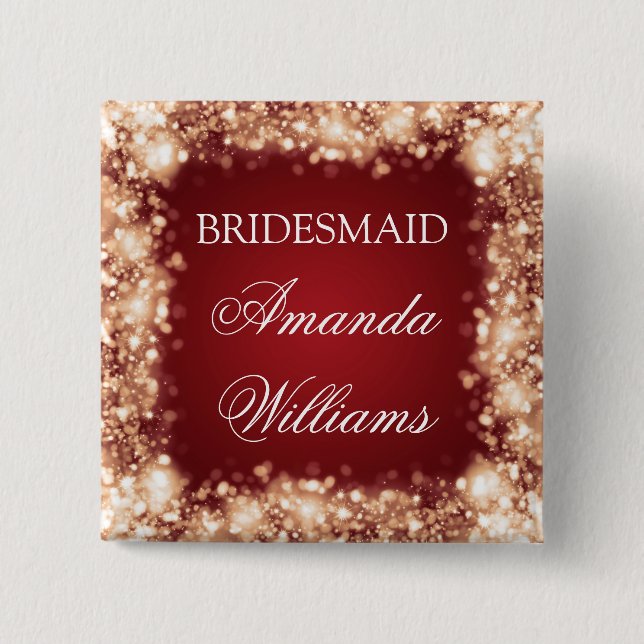 Elegant Bridesmaid Favour Sparkling Lights Gold 2 Inch Square Button (Front)