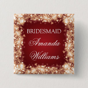 Elegant Bridesmaid Favour Sparkling Lights Gold 2 Inch Square Button