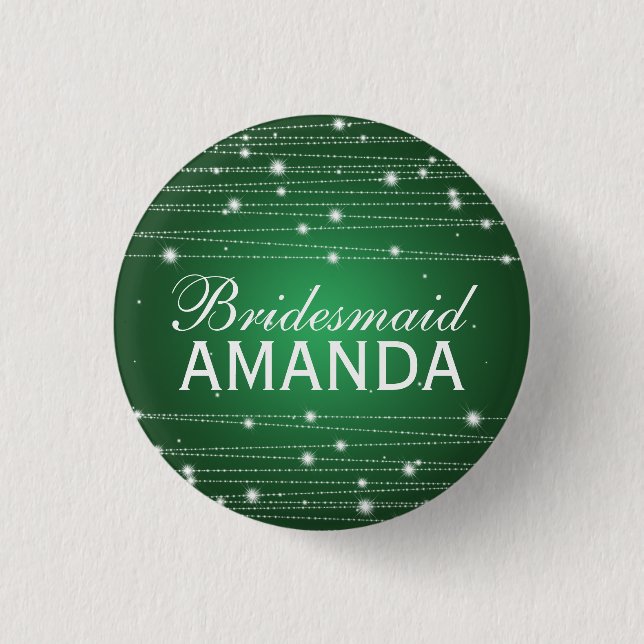 Elegant Bridesmaid Favour Sparkling Lines Emerald 1 Inch Round Button (Front)
