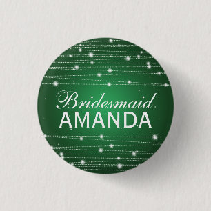 Elegant Bridesmaid Favour Sparkling Lines Emerald 1 Inch Round Button