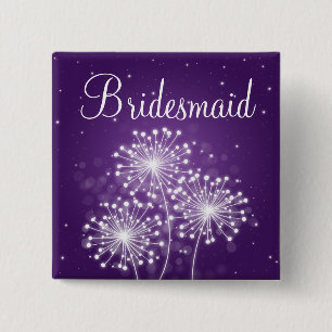 Elegant Bridesmaid Favour Summer Sparkle Purple 2 Inch Square Button