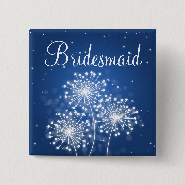 Elegant Bridesmaid Favour Summer Sparkle Sapphire 2 Inch Square Button (Front)