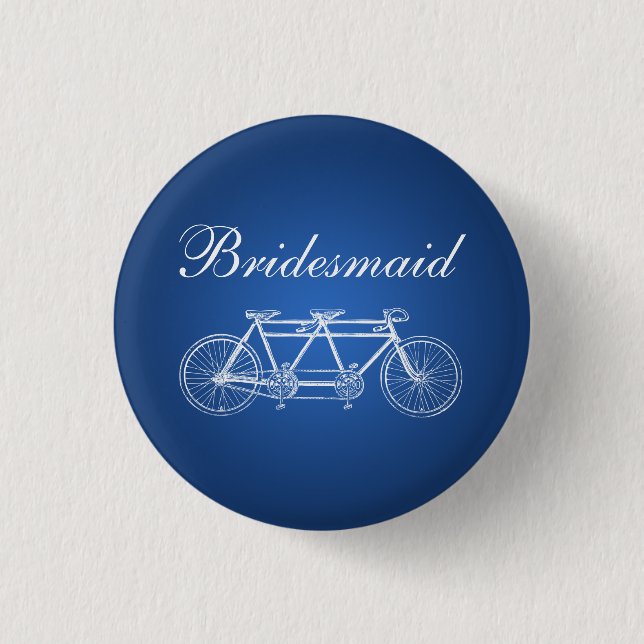Elegant Bridesmaid Favour Tandem Bike Blue 1 Inch Round Button (Front)