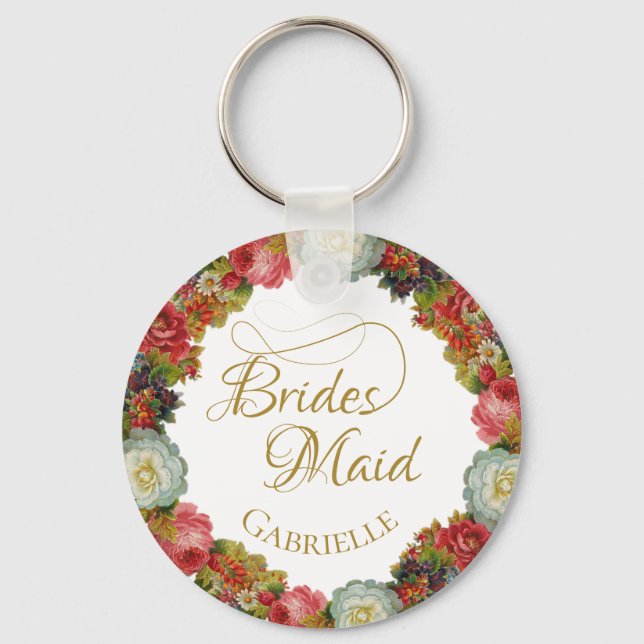 Elegant Bridesmaid Favour Vintage Autumn Floral Keychain (Front)