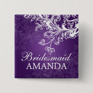 Elegant Bridesmaid Favour Vintage Swirls Purple 2 Inch Square Button