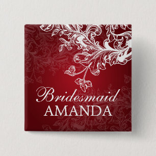 Elegant Bridesmaid Favour Vintage Swirls Red 2 Inch Square Button