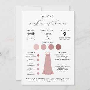 Elegant Bridesmaid Matron of Honour Info Card