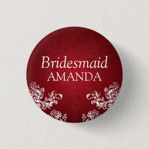 Elegant Bridesmaid Vintage Swirls 2 Red 1 Inch Round Button