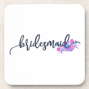 Elegant Bridesmaid Wedding Calligraphy Coaster
