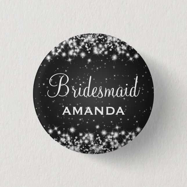 Elegant Bridesmaid Winter Sparkle Black 1 Inch Round Button (Front)