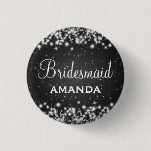 Elegant Bridesmaid Winter Sparkle Black 1 Inch Round Button