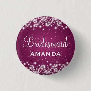 Elegant Bridesmaid Winter Sparkle Pink 1 Inch Round Button