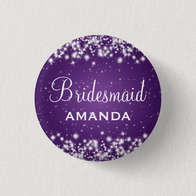 Elegant Bridesmaid Winter Sparkle Purple 1 Inch Round Button (Front)