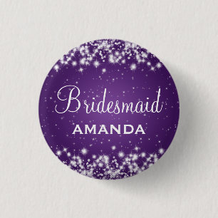 Elegant Bridesmaid Winter Sparkle Purple 1 Inch Round Button