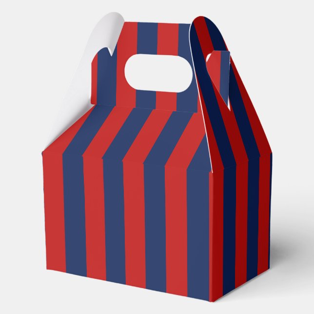 Elegant Bright Blue and Red Striped Pattern Favor Box (Back)