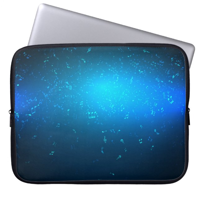 Elegant Bright Blue Music Notes Background Laptop Sleeve (Front)