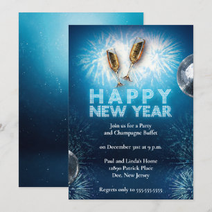 Elegant Bright Blue New Years Eve Party Invitation