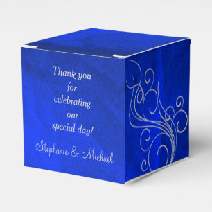 Elegant Bright Blue Silver Swirl Favor Box