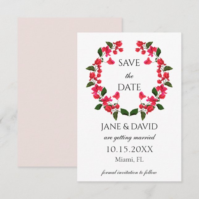 Elegant Bright Bougainvillea Save The Date Card (Front/Back)
