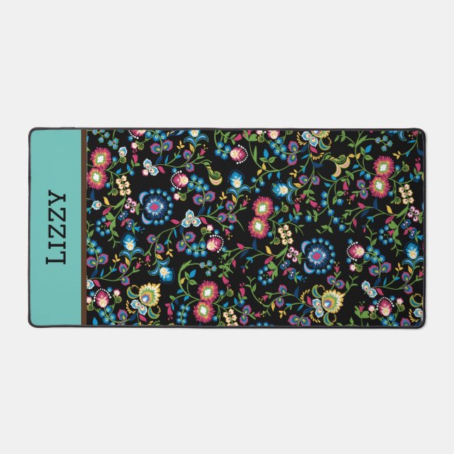 Elegant Bright Colourful Floral Desk Mat (Front)