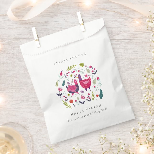 Elegant Bright Folk Farm Floral Bird Bridal Shower Favour Bag (Clipped)