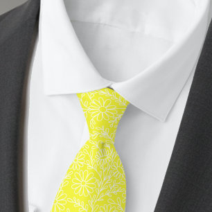 Elegant Bright Lemon Yellow Floral Pattern Tie