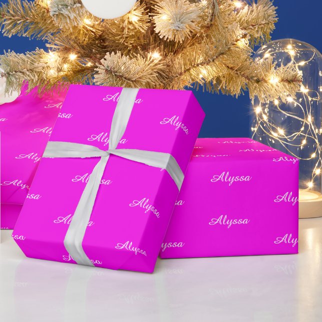 Elegant Bright Magenta custom script name chic  Wrapping Paper (Holidays)