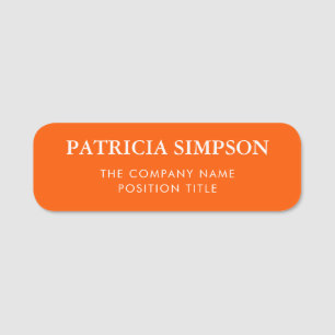Elegant Bright Orange And White: Bold Professional Name Tag