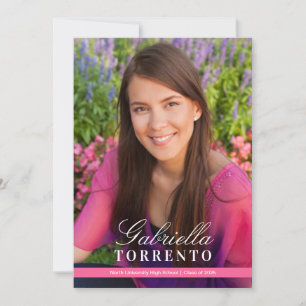 Elegant Bright Pink Custom Photo Graduation Party Invitation