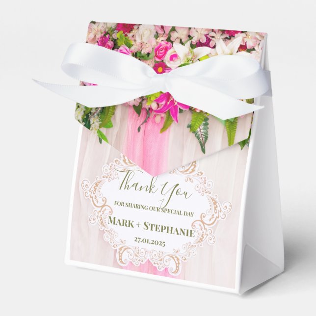 Elegant Bright Pink Floral Wedding Favor Box (Front Side)
