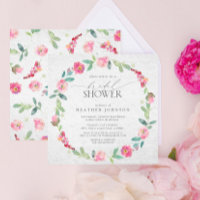 Elegant Bright Pink Floral Wreath Bridal Shower