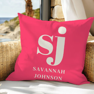 Elegant bright pink monogram initials throw pillow