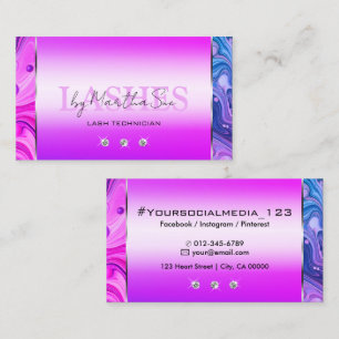 Elegant Bright Pink Purple Marbled with Diamonds Business Card