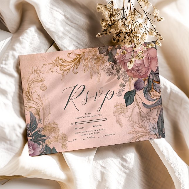 Elegant Bright Pink Watercolor Floral Wedding RSVP Card (Creator Uploaded)