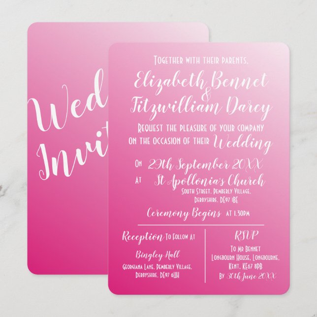 Elegant Bright Pink Wedding Invitation (Front/Back)