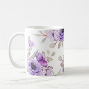 Elegant Bright Purple Floral Watercolor Coffee Mug