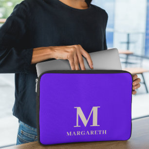 Elegant Bright Purple Monogram Laptop Sleeve