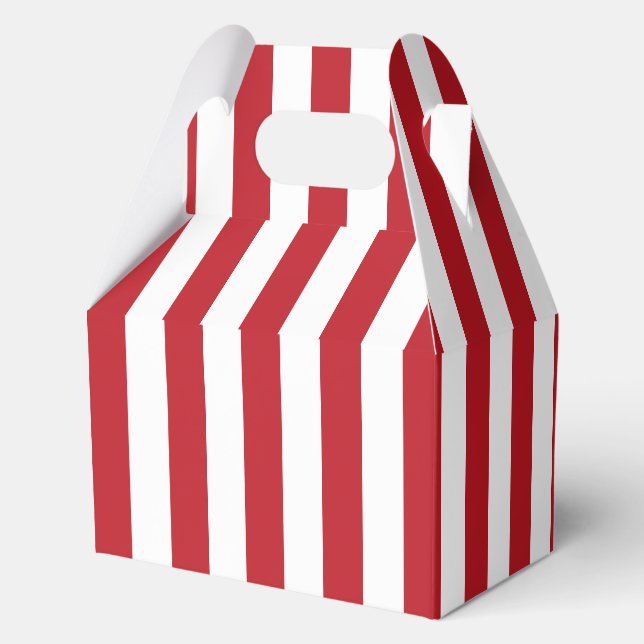 Elegant Bright Red and White Striped Pattern Favor Box (Back)