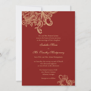 Elegant Bright Red Flourish Wedding Parents Names Invitation