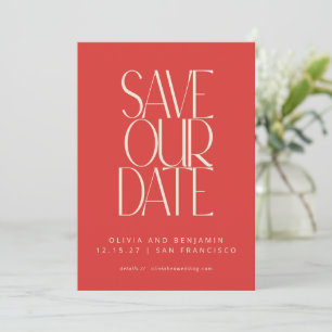 Elegant Bright Red Mid Century Modern Typography Save The Date