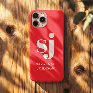 Elegant bright red monogram initials iPhone 13 pro max case